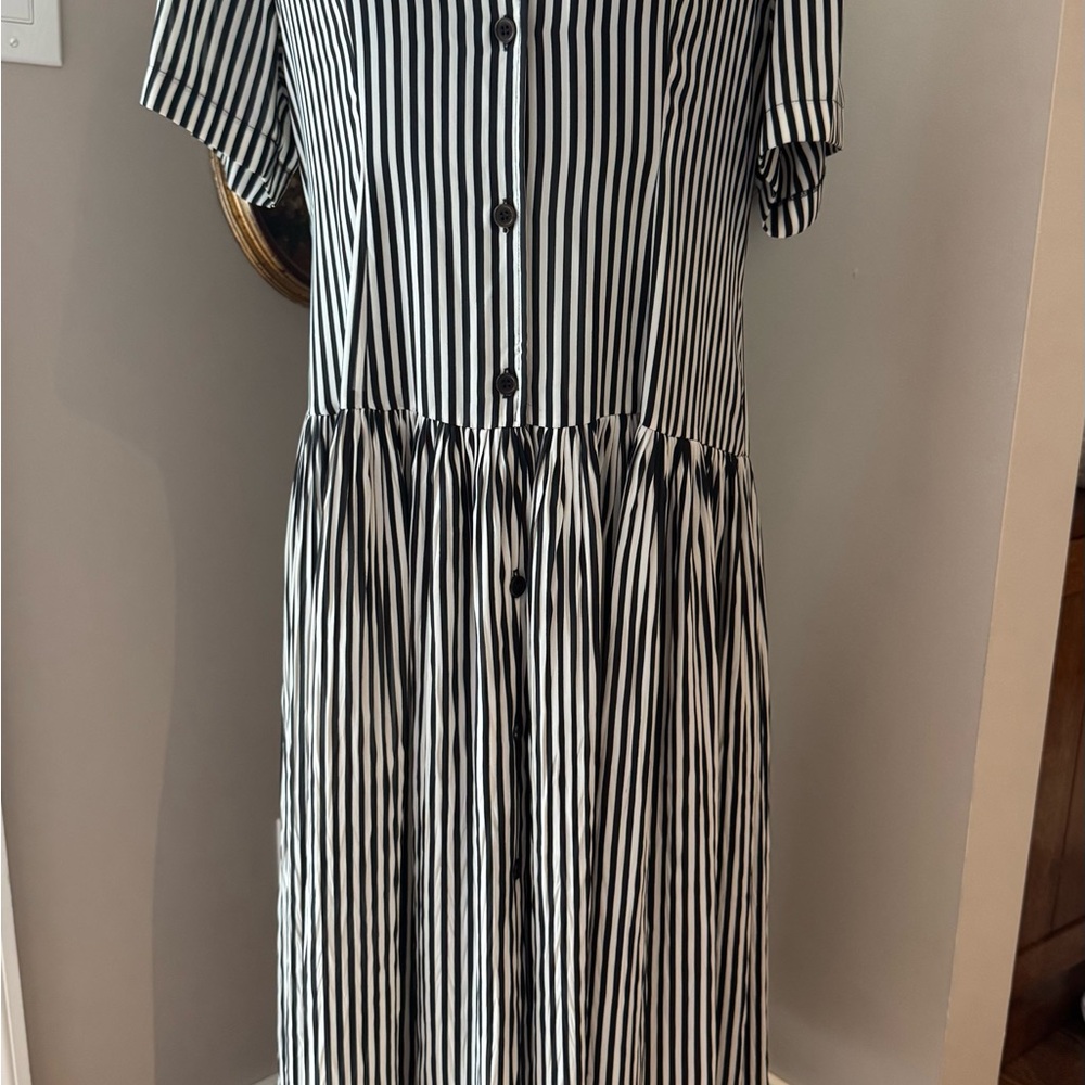 Vintage B&W Striped Button-Down Dress